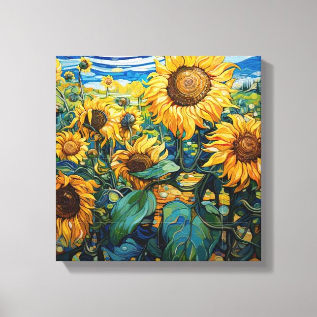 Fält i Solblommor Van Gogh Stil Canvastryck (Framsida)