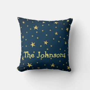 Fält i Stars på Deep Midnight Blå himmel Kudde
