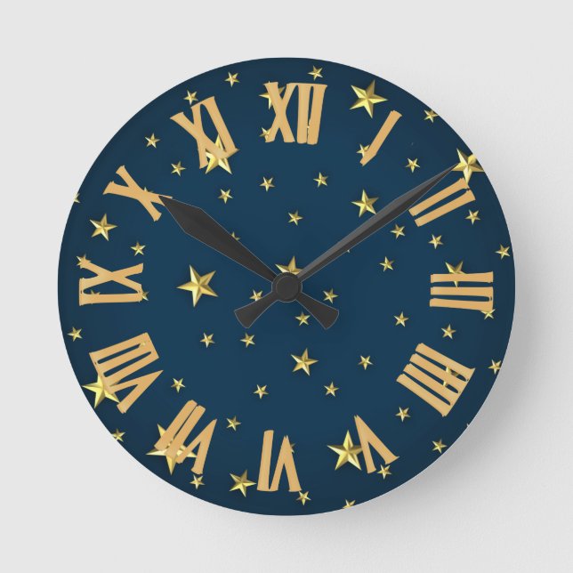 Fält i Stars på Djup Midnight Blå himmel Rund Klocka (Framsida)