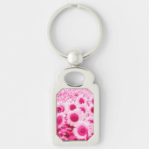 Fält i Sunblommor - Fuchsias rosa - nyanser Rektangulärt Silverfärgad Nyckelring