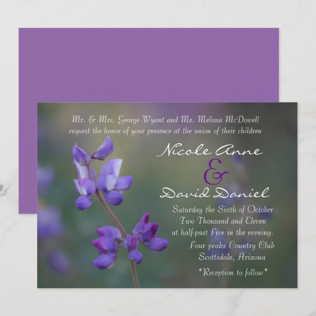 fält i vågrät för inbjudan till Lupine (Fram/baksida)