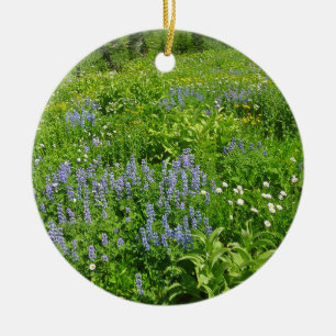 Fält i Wildblommor på berget Rainier Julgransprydnad Keramik