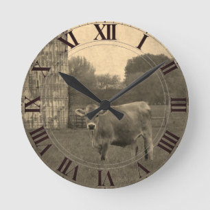 Fält Jersey Cow Clockface Rund Klocka