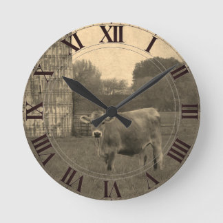 Fält Jersey Cow Clockface Rund Klocka