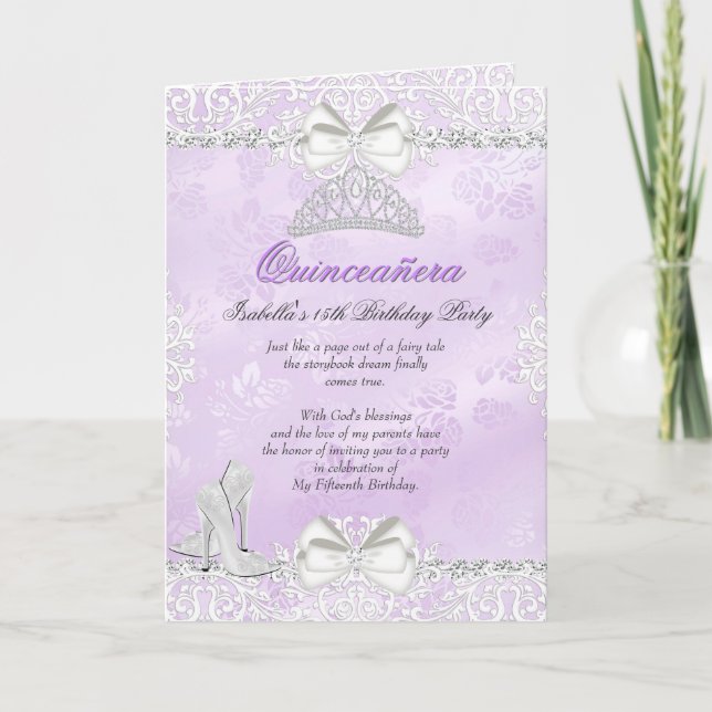 Falt kort Lila Quinceanera-inbjudan (Framsida)