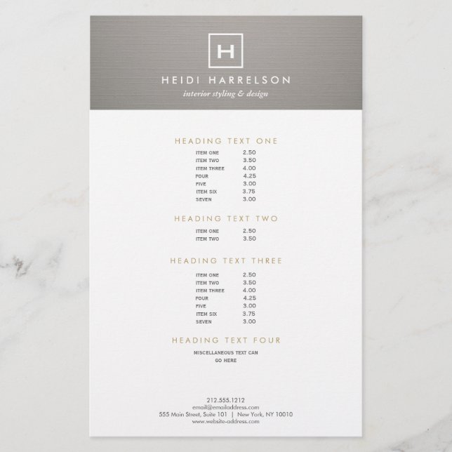 FÄLT LOGOTYP MED DIN INITIAL/ MONOGRAM på GRÅTT LI Flygblad (Framsidan)