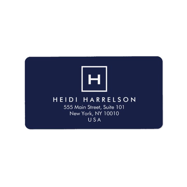 FÄLT LOGOTYP med DIN INITIAL/MONOGRAM på MÖRK BLÅT Adressetikett (Framsidan)
