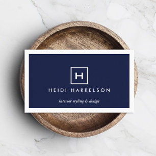 FÄLT LOGOTYP med DIN INITIAL/MONOGRAM på MÖRK BLÅT Visitkort