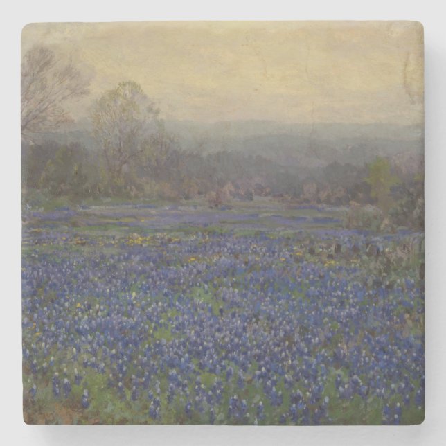 Fält med blåbonnetsblommor (Lantligt landskap) Stenunderlägg (Framsidan)