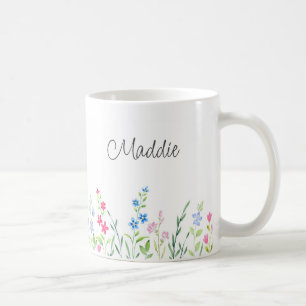 Fält med blandade akvarell vilda blommor kaffemugg