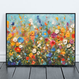 Fält med blommor utan ram poster