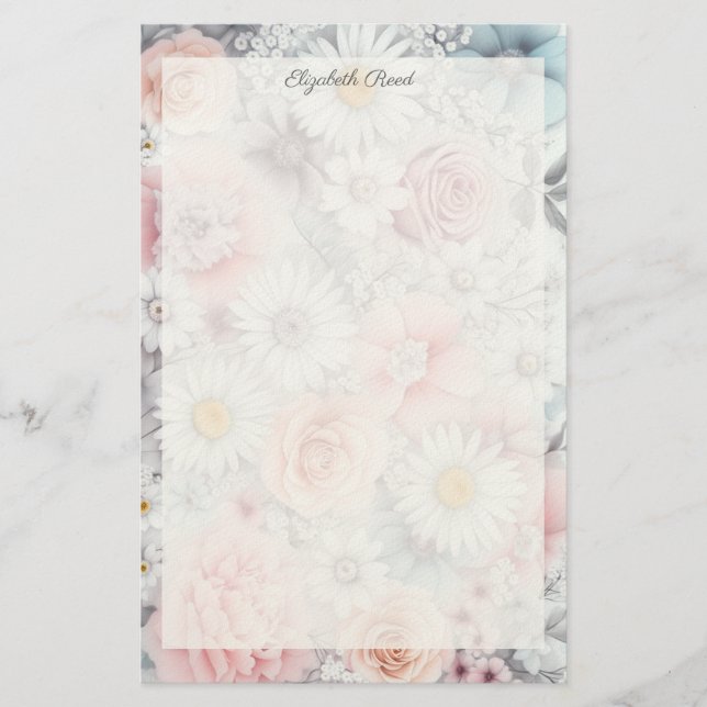 Fält med blomningar Elegant dämpad Klassisk Blomma Brevpapper (Framsida)