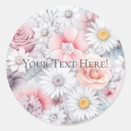 Fält med blomningar Elegant dämpad klassisk blomst Runt Klistermärke