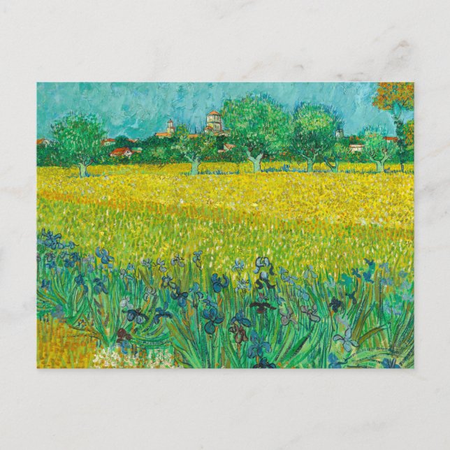 Fält med Irises nära Arles av Vincent van Gogh Vykort (Framsida)