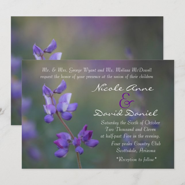 fält med lupinutskrifter horisontellt inbjudningar (Fram/baksida)