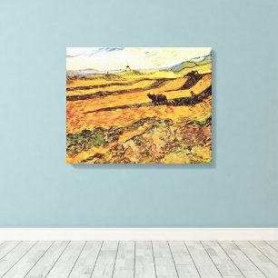 Fält med plogman och kvarn av Vincent van Gogh Canvastryck