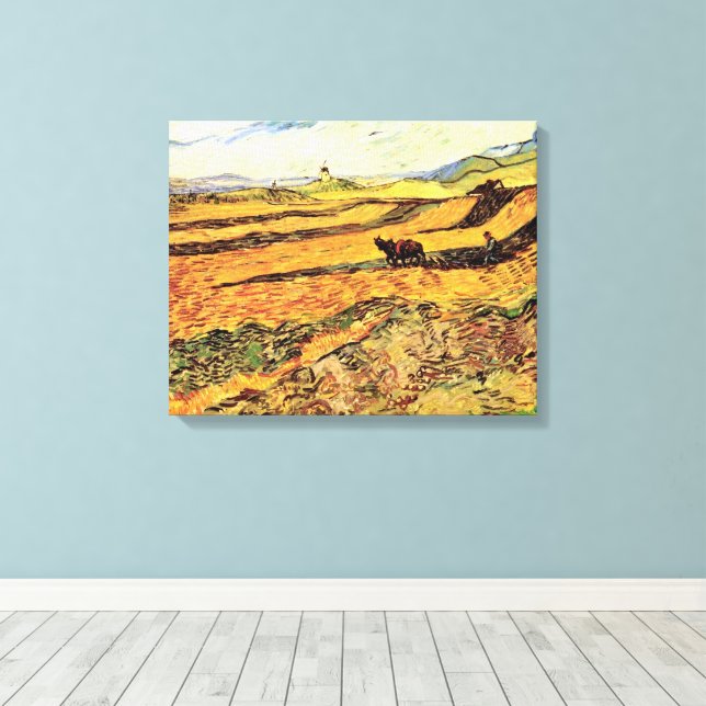 Fält med plogman och kvarn av Vincent van Gogh Canvastryck (Insitu (trägolv))