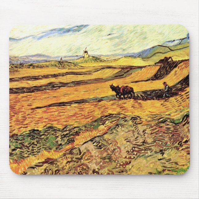 Fält med plogman och kvarn av Vincent van Gogh Musmatta (Framsidan)