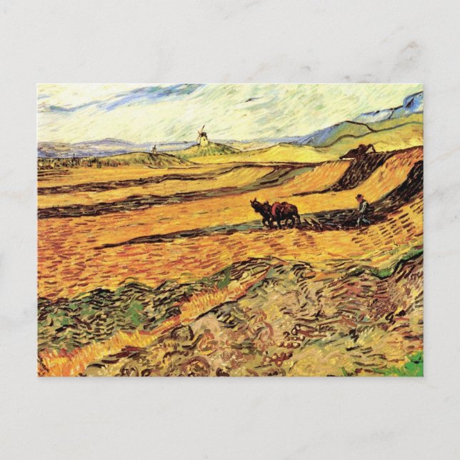 Fält med plogman och kvarn av Vincent van Gogh Vykort (Framsida)