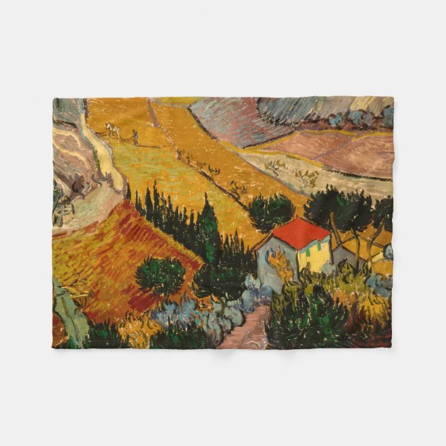 Fält med Plowman av Van Gogh Fleece Blanket (Framsidan (Horisontell))