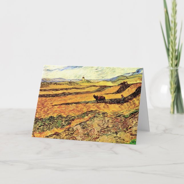 Fält med Plowman och Mill av Vincent van Gogh Kort (Framsida)