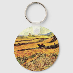 Fält med Plowman och Mill av Vincent van Gogh Nyckelring
