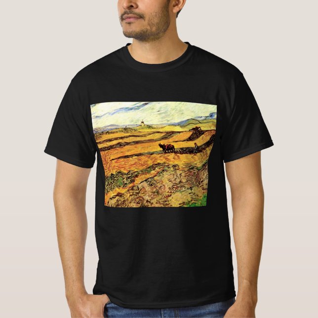 Fält med Plowman och Mill av Vincent van Gogh T Shirt (Framsida)