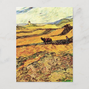 Fält med Plowman och Mill av Vincent van Gogh Vykort