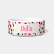 Fält med rosa blommor med namn - Keramisk hundskål