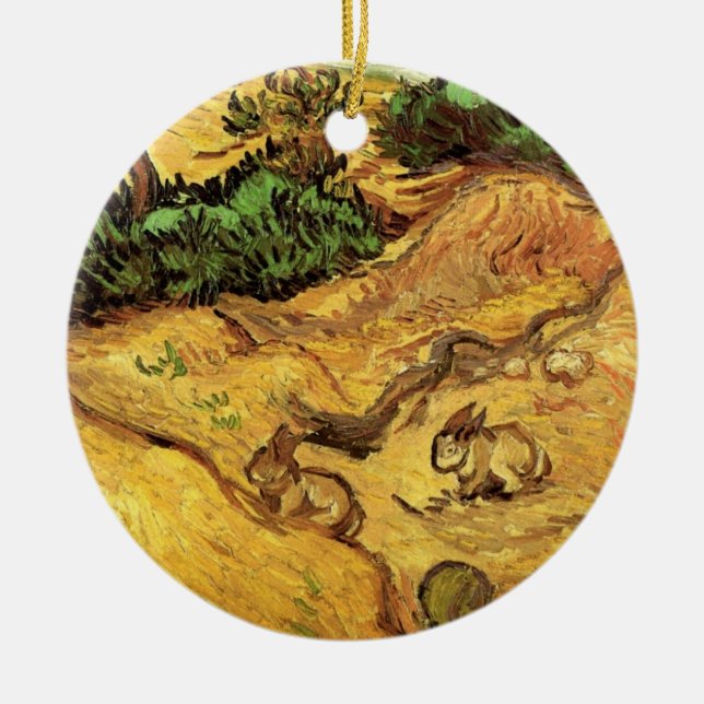 Fält med två kaniner av Vincent van Gogh Julgransprydnad Keramik (Framsidan)