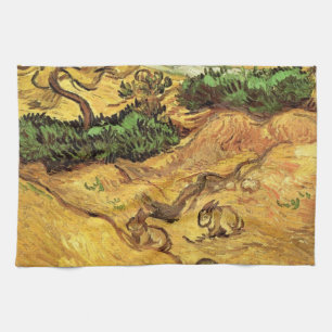 Fält med två kaniner av Vincent van Gogh Kökshandduk
