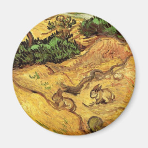 Fält med två kaniner av Vincent van Gogh Magnet