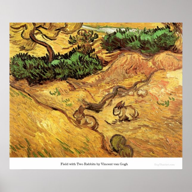 Fält med två kaniner av Vincent van Gogh Poster (Framsidan)