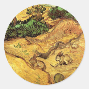 Fält med två kaniner av Vincent van Gogh Runt Klistermärke