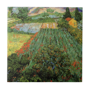 Fält med vallmo av Vincent van Gogh Kakelplatta