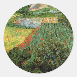 Fält med vallmo av Vincent van Gogh Runt Klistermärke