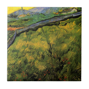 Fält med vårvete, soluppgång av Vincent van Gogh Kakelplatta