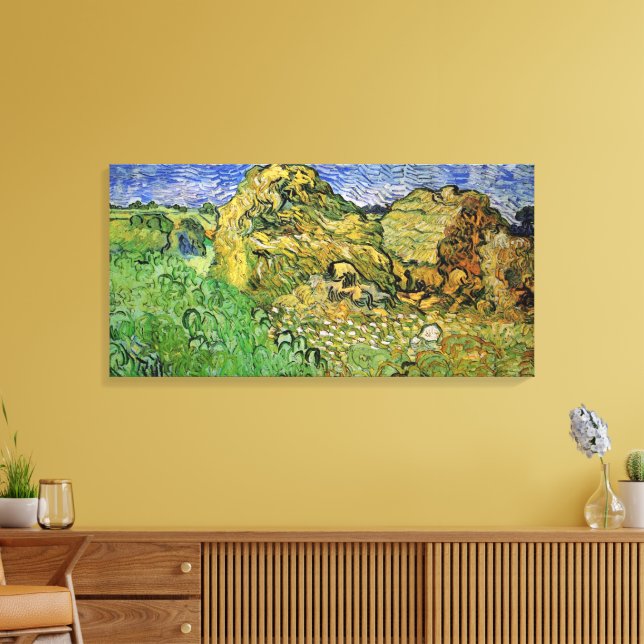 Fält med vete-stackar av Vincent van Gogh Canvastryck (Insitu (Vardagsrum))