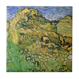 Fält med vete-stackar av Vincent van Gogh Kakelplatta