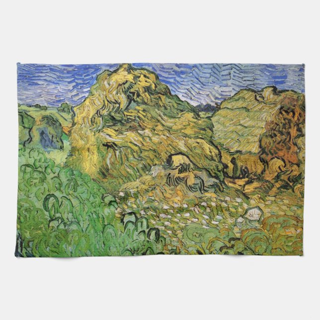 Fält med vete-stackar av Vincent van Gogh Kökshandduk (Horisontell)