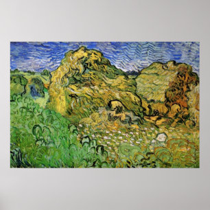 Fält med vete-stackar av Vincent van Gogh Poster