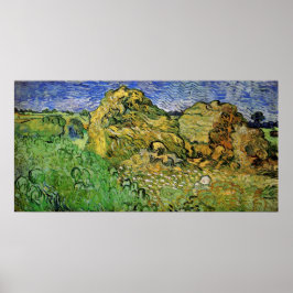 Fält med vete-stackar av Vincent van Gogh Poster
