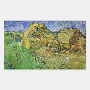 Fält med vete-stackar av Vincent van Gogh Rektangulärt Klistermärke