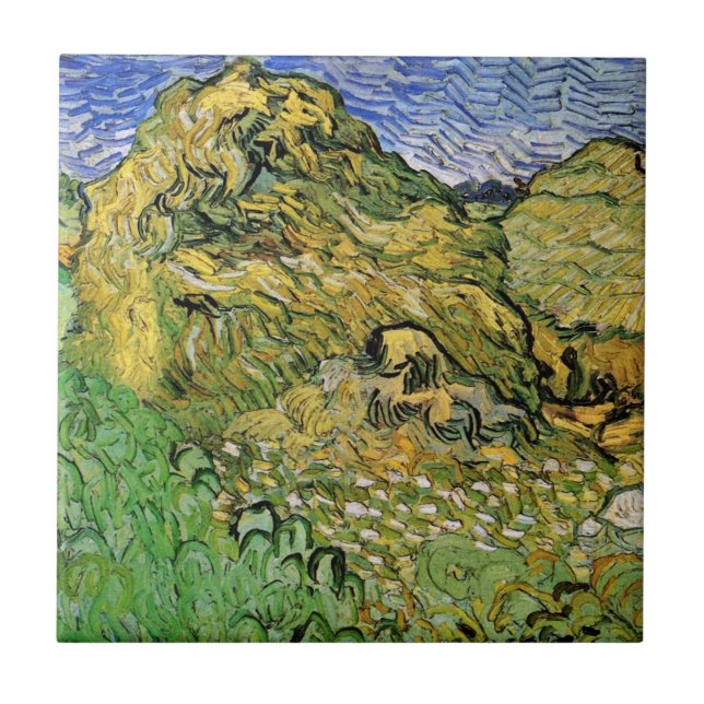 Fält med Wheat Stacks av Vincent van Gogh Kakelplatta (Framsidan)