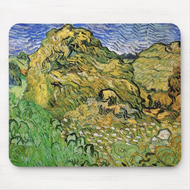 Fält med Wheat Stacks av Vincent van Gogh Musmatta (Framsidan)