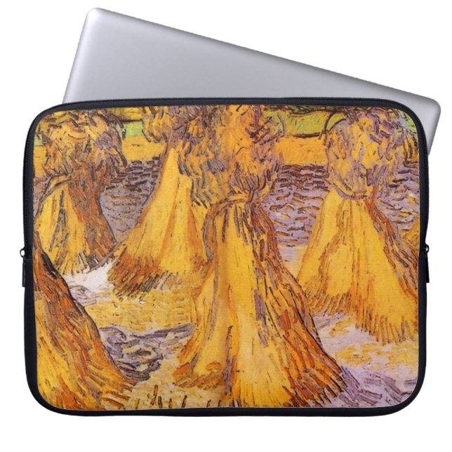 Fält med Wheat Stacks, Vincent van Gogh. Laptop Sleeve (Framsidan)