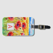 fält om rödblommor, vattenfärg