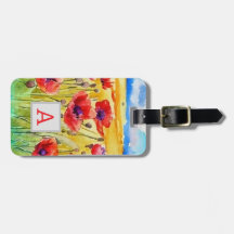 fält om rödblommor, vattenfärg