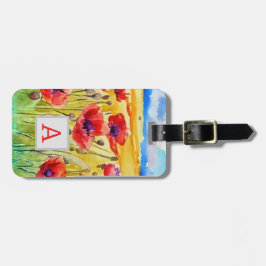 fält om rödblommor, vattenfärg bagagebricka