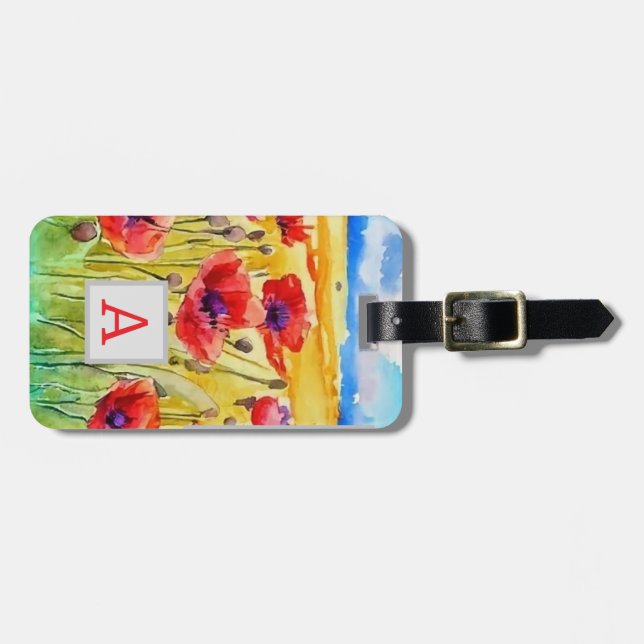 fält om rödblommor, vattenfärg bagagebricka (Horisontell Framsida)